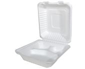 Southern Champion Tray 18930WPF ChampWare Bagasse Hinged Containers, 3 Compartment, 8" x 8", White - 200 / Case