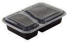 Pactiv NC8288B VERSAtainer 30 oz Plastic Containers w/ 2 Sections & Lids, 8-1/2" x 6" x 1-9/10", Black / Clear - 150 / Case