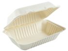 AmerCareRoyal HL-96NPFA Primeware Hoagie Hinged Lid Carryout Containers, Molded Fiber, 9" x 6", White / Natural - 250 / Case