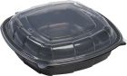 Mullinix 1000744 Plastic Hinged Containers, 9" x 9" x 2.5", Black / Clear - 112 / Case