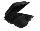 Ecopax PP993BK Large Plastic Hinged Lid Carryout Container, 3 Compartment, Polypropylene, 9.1" x 8.8" x 3", Black - 150 / Case