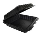 Ecopax PP993S-BK Large Hinged Lid Plastic Food Containers, Microwavable, Polypropylene, 9.1" x 8.8" x 3", Black - 150 / Case