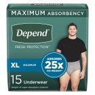 Depend Fresh Protection Pull-Up Underwear for Men, X-Large (44 to 54 in.), Gray, Maximum - 15 / Case