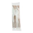 World Centric ASPSTN TPLA Compostable Cutlery Kit with Knife, Fork, Spoon & Napkin, White - 250 / Case