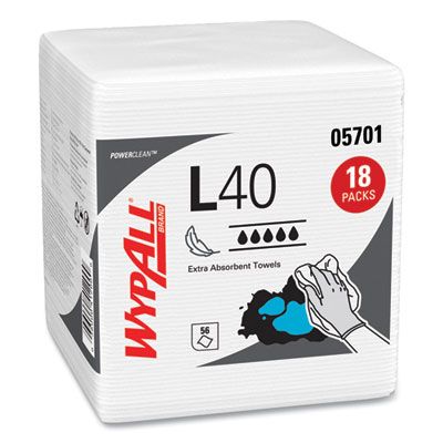 Kimberly-Clark 05701 WypAll L40 All Purpose Towels, 1/4 Fold, 12" x 12.5", White - 1008 / Case