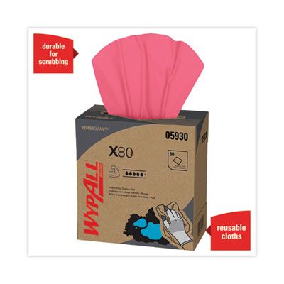 Kimberly-Clark 05930 WypAll X80 Heavy Duty Cloths with Hydroknit, 8.34" x 16.8", Red - 400 / Case