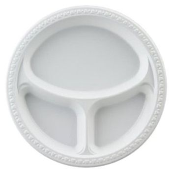 Huhtamaki Chinet 81230 First Choice 10.25" Plastic Plates with 3 Compartments, White - 500 / Case