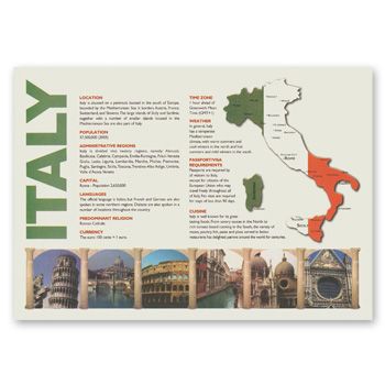 Hoffmaster PP112 Map of Italy Paper Placemats, 10" x 14" - 1000 / Case