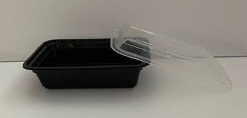 Kraft & Plastic F7524B 24 oz Microwave Safe Plastic Food Containers, Rectangular, Black / Clear – 150 / Case