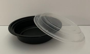 Kraft & Plastic F7024B 24 oz Microwave Safe Plastic Food Containers, Round, Black / Clear – 150 / Case