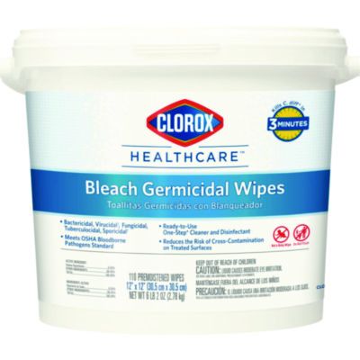 Clorox 30358 Healthcare Bleach Germicidal Wipes, 110 / Bucket, 12" x 12" - 2 / Case