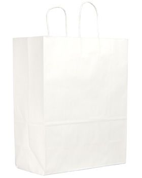 Duro Bag 80640 Traveler Medium Paper Shopping Bags, 60#, 13" x 6" x 15.75", White - 250 / Case