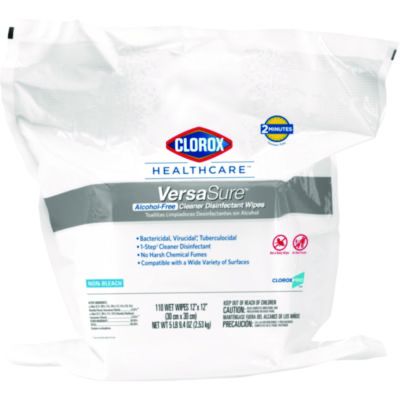 Clorox 31761 Healthcare VersaSure Cleaner Disinfectant Wipes, 12" x 12", 110 / Pouch - 2 / Case