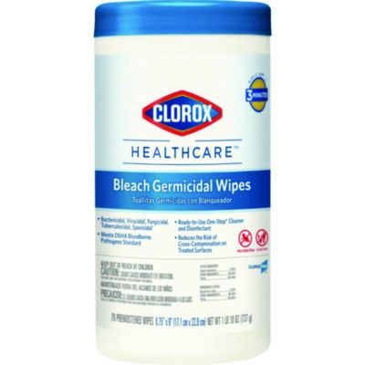 Clorox 35309 Healthcare Bleach Germicidal Wipes, 6.75" x 9", 70 / Canister - 6 / Case
