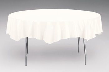Creative Converting 703272 Touch of Color 82" Round Plastic Tablecover, White  - 12 / Case