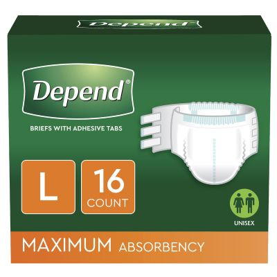 Depend Adult Diapers with Tabs, Large (35 to 49 in.), Maximum - 16 / Case