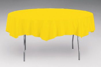 Creative Converting 703269 Touch of Color 82" Round Plastic Tablecloth, School Bus Yellow - 12 / Case