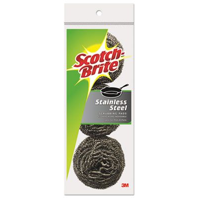 3M 214C Scotch-Brite Stainless Steel Scrubbing Pads, 2-1/2" x 2-3/4", Silver - 24 / Case