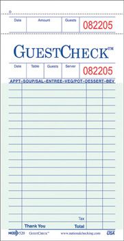 National Checking 520-50 GuestCheck 1 Single Part 19 Line Guest Checks, Green - 2500 / Case