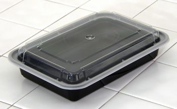 Pactiv NC868B VERSAtainer 28 oz Containers & Lids, Microwavable, 8.5" x 6" x 1.5", Black / Clear - 150 / Case