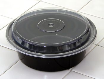 Pactiv NC729B VERSAtainer 32 oz Microwave Safe Containers, 7" Round, Black / Clear - 150 / Case