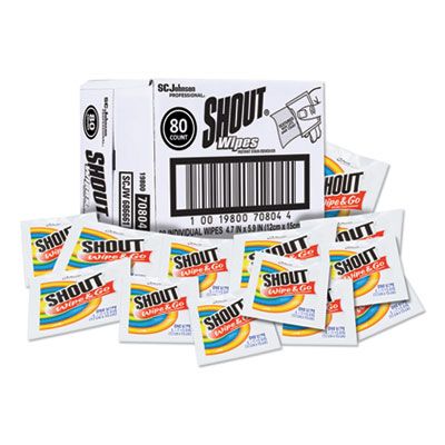 SC Johnson 686661 Shout Wipe & Go Instant Stain Remover Wipes, Individually Wrapped - 80 / Case