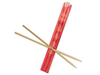 AmerCareRoyal R809 Bamboo Chopsticks in Red Paper Sleeve, 9" - 1000 / Case
