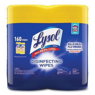 Reckitt Benckiser 80296 Lysol Disinfecting Wipes, Lemon & Lime Blossom Scent, 80 Wipes / Canister - 6 / Case