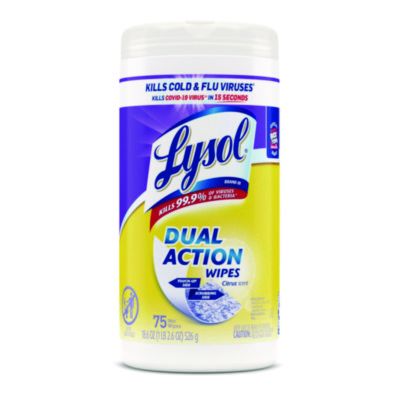 Reckitt Benckiser 81700 Lysol Dual Action Disinfecting Wipes, Citrus Scent, 75 / Canister - 6 / Case