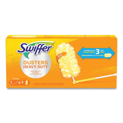 P&G 82074 Swiffer Heavy Duty Duster Kit, 1 Handle & 3 Dusters, Yellow - 6 / Case