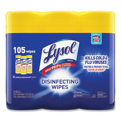 Reckitt Benckiser 82159 Lysol Disinfecting Wipes, Lemon & Lime Blossom Scent, 35 / Canister - 12 / Case