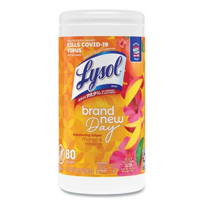 Reckitt Benckiser 97181 Lysol Brand New Day Disinfecting Wipes, Mango & Hibiscus Scent, 80 / Canister - 6 / Case