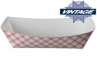Vintage VFT25 1/4 lb Paper Food Trays, 4-1/2" x 3-1/4" x 7/10", Red Plaid - 1000 / Case
