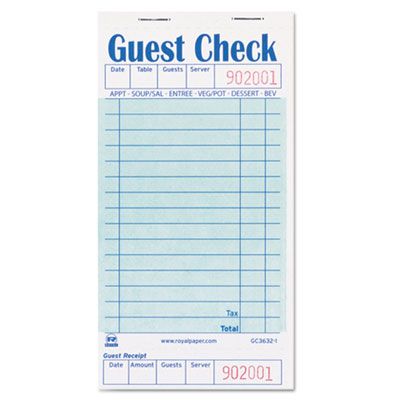 AmerCareRoyal GC36321 Guest Check Book, 50 / Book, 3.5" x 6.7" - 50 / Case