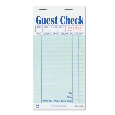 AmerCareRoyal GC60002 Guest Check Book, Carbon Duplicate, 17 Lines, 50 / Book, 3.5" x 6.7" - 50 / Case
