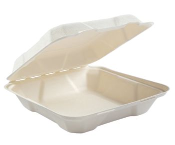 AmerCareRoyal HL-81-NPFA Primeware Medium Hinged Lid Carryout Containers, Molded Fiber, 7.875" x 8" x 2.5", White / Natural - 200 / Case