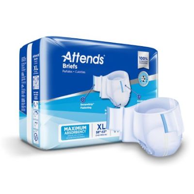 Attends Briefs Adult Diapers with Tabs, X-Large (58-63 in.), Maximum - 60 / Case