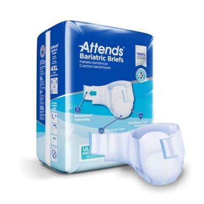 Attends Bariatric Briefs Adult Diapers with Tabs, 4X-Large (up to 106 in.), Ultimate - 32 / Case
