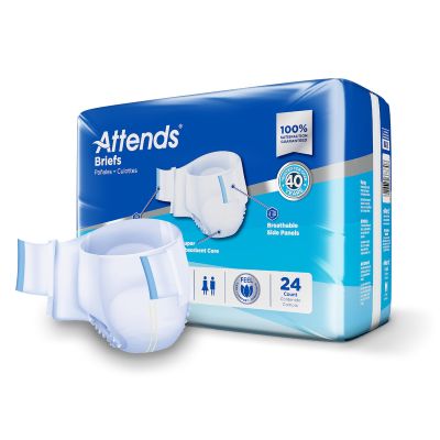 Attends Briefs Adult Diapers with Tabs, Medium (32 to 44 in.), Maximum - 96 / Case