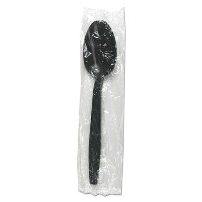 Boardwalk TSHWPPBIW Wrapped Plastic Teaspoons, Heavyweight Polypropylene, Black - 1000 / Case