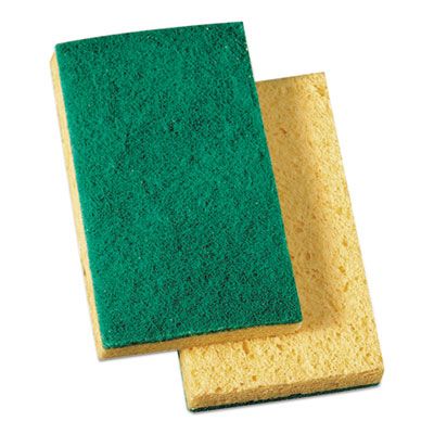 Boardwalk 174 Scrubbing Sponges, Medium Duty, 3-3/5" x 6-1/10", Yellow / Green - 20 / Case
