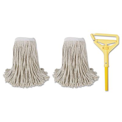 Boardwalk 5324C Cotton Cut-End Mop Kit, #24 Head, 60" Yellow Metal / Plastic Handle - 1 / Case