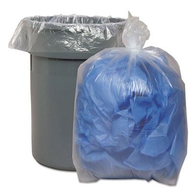 Boardwalk 535 45 Gallon Trash Can Liner / Garbage Bag, 40" x 46", 1.4 Mil Eq., Recycled LLDPE, Clear - 100 / Case