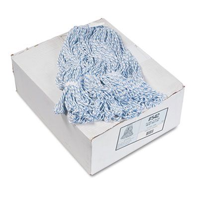 Boardwalk 542 Floor Finish Mop Head, Narrow, Rayon / Polyester, Medium, White / Blue - 12 / Case