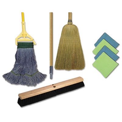 Boardwalk CLEANKIT Cleaning Kit with Mop, Broom, and Wipes - 1 / Case