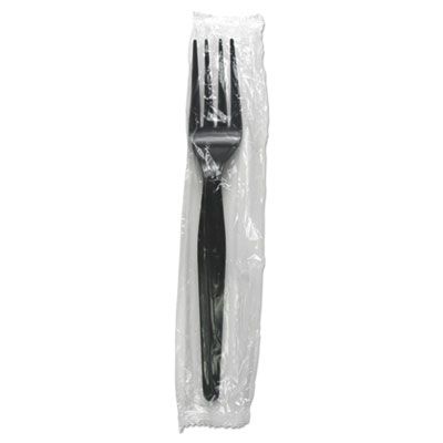 Boardwalk FORKHWPSBIW Wrapped Plastic Forks, Heavyweight Polystyrene, Black - 1000 / Case