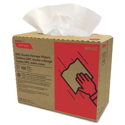 Cascades W430 Tuff-Job DRC Double Recrepe Wipers, 1 Ply, Recycled, 9.75" x 16.5", White - 800 / Case