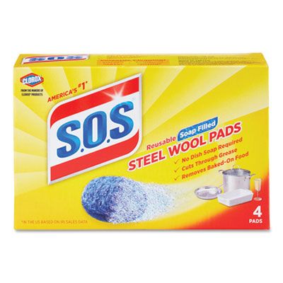 Clorox 98041 S.O.S. Steel Wool Soap Pads, 4 / Box - 24 / Case