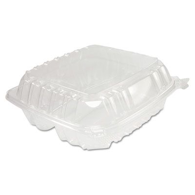 Dart Solo C90PST3 ClearSeal Plastic Hinged Lid Containers, 3 Compartments, 8.3" x 8.3" x 3", Clear - 250 / Case