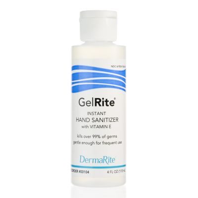 DermaRite GelRite Hand Sanitizer Gel, Ethyl Alcohol, 4 oz Bottle - 24 / Case